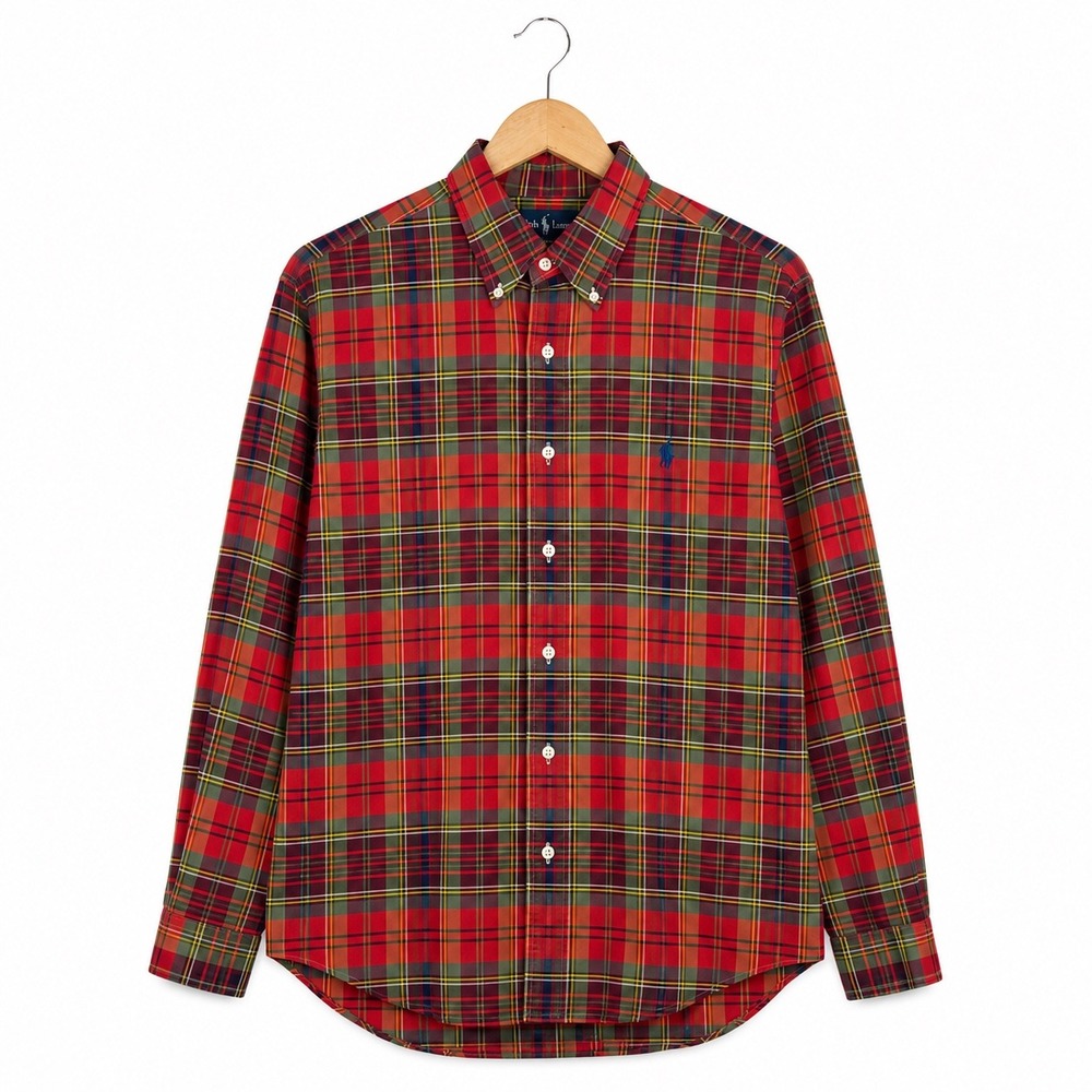 Polo Ralph Lauren Mens Classic Fit Red Tartan Plaid Button Down Shirt Large